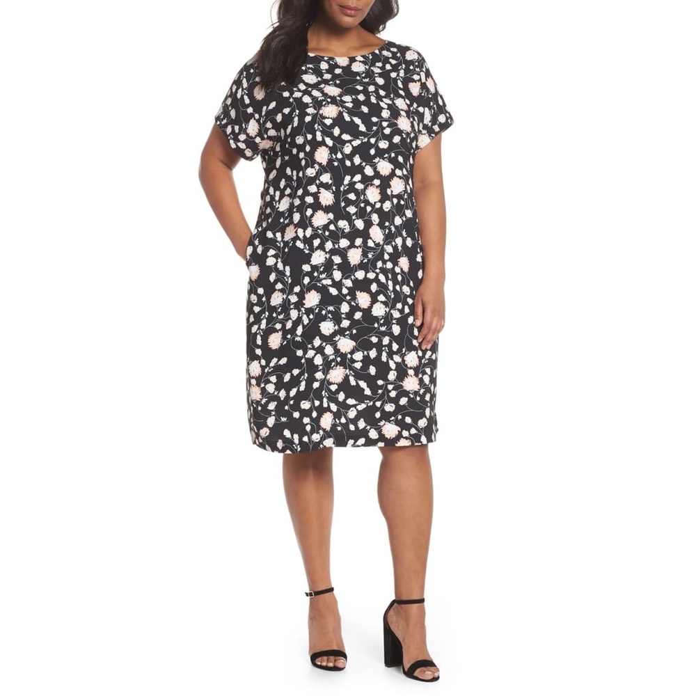Sejour Keyhole Back Shift Dress Black Floral Size 20W NWOT